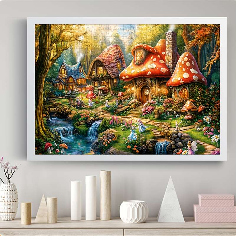 1000pcs Joyful Mushroom Village Scenery Jigsaw Puzzle 70x50cm (27.56x19.69in) Encha