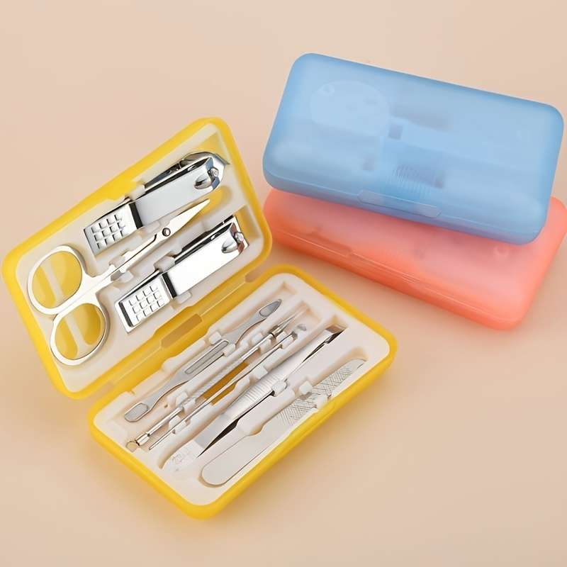 8pcs Manicure Pedicure Set Portable Nail Clippers Kit with Eyebrow Scissors Grooming Tools