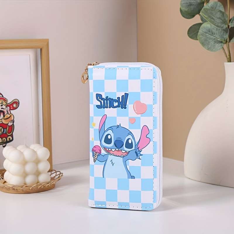 1pc Stitch Cartoon Printed Wallet with Double Zipper Credit Card Holder and Coin PurseSlim Des