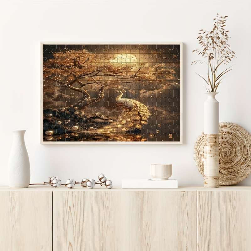 1000pcs High-Resolution Peacock Tree Puzzle with Moon Premium Matte Finish Dust-Pr