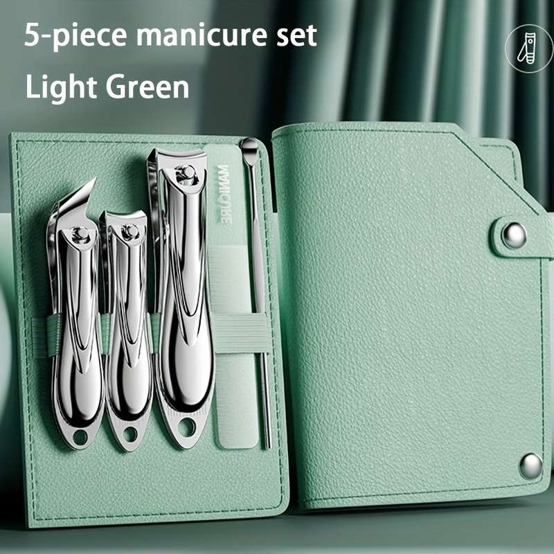 5pcs set Stainless Steel Nail Clipper Set with Nanoscale Glass Nail File Suitable for Thick Nai