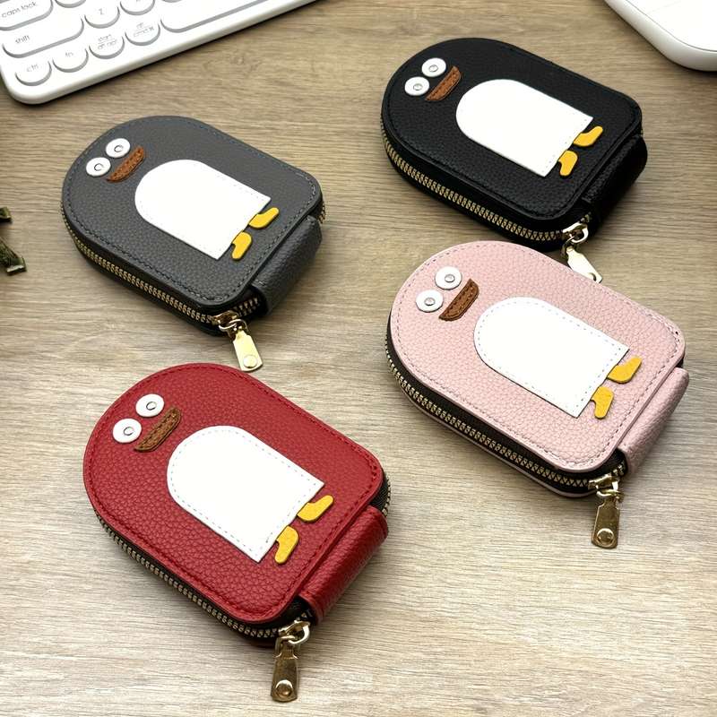 1pc Cute Penguin Cartoon Womens WalletCompact Zippered Card Holder Large Capacity for Bank