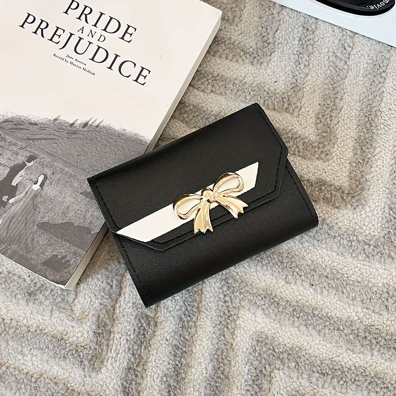 1pc 2025 New Fashion Short Wallet for Women with Magnetic Closure Multiple Card Slots Bowknot De