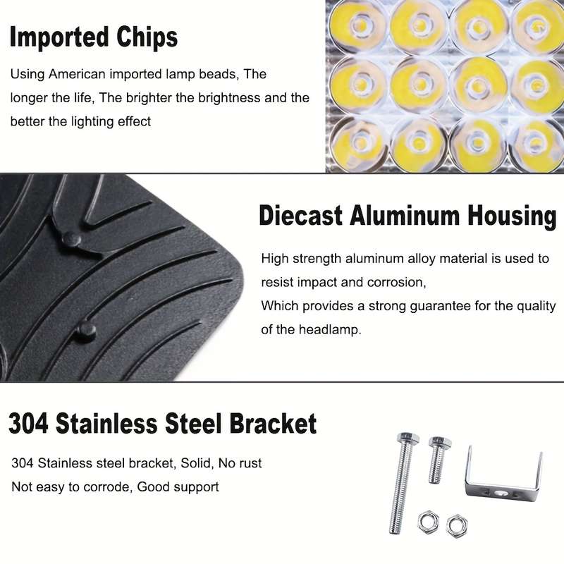 2pcs 16 LED Work Light Bar for Off-Road SUV Tractor & 4WD Truck 8.38cm High-Intens