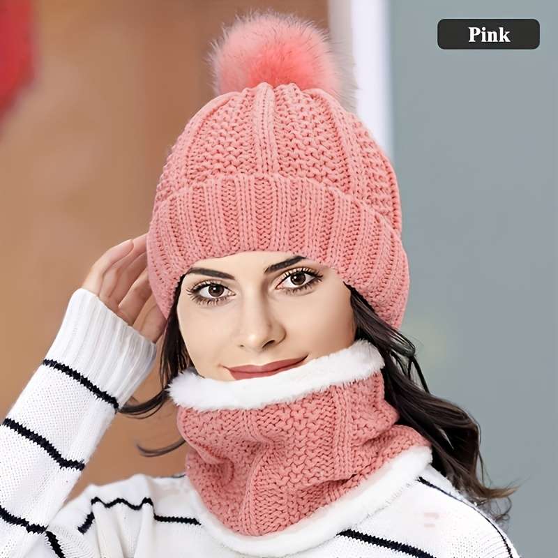 Winter Hat Color Black Model Hat Bib Set
