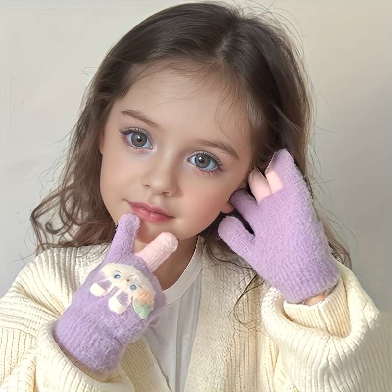 Winter Gloves Color Rabbit Fruit Gloves To Purple