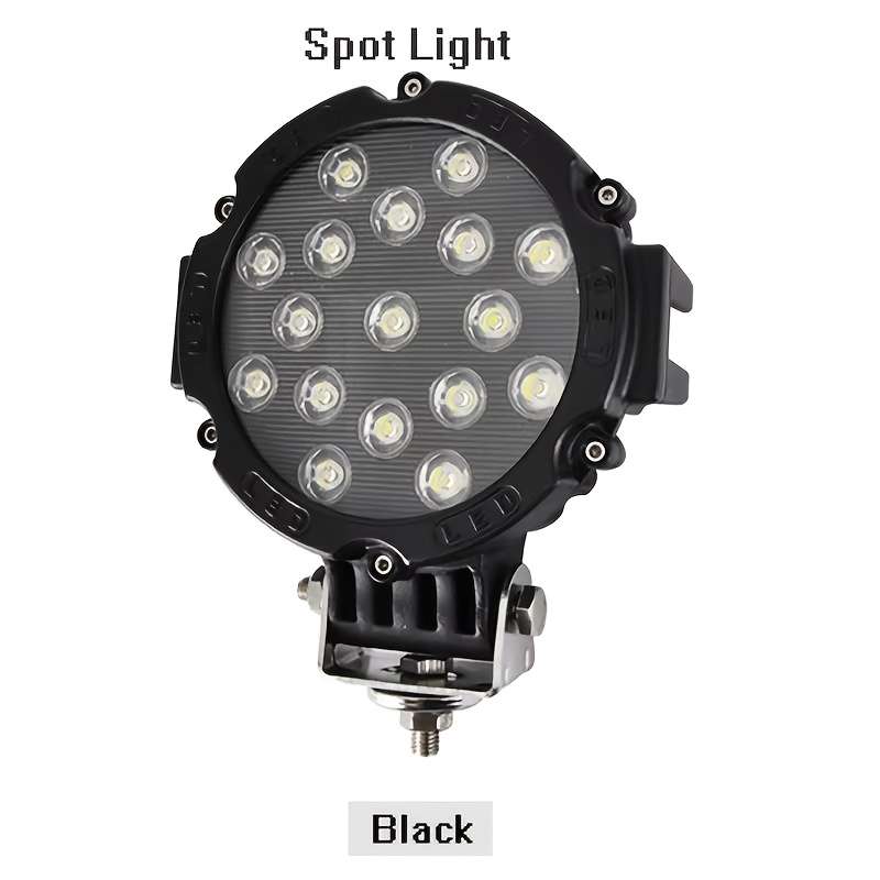 1pc Black 12V 51W Bright LED Light Off Road 4x4 Spotlight Car Headlight Work Spot Lam