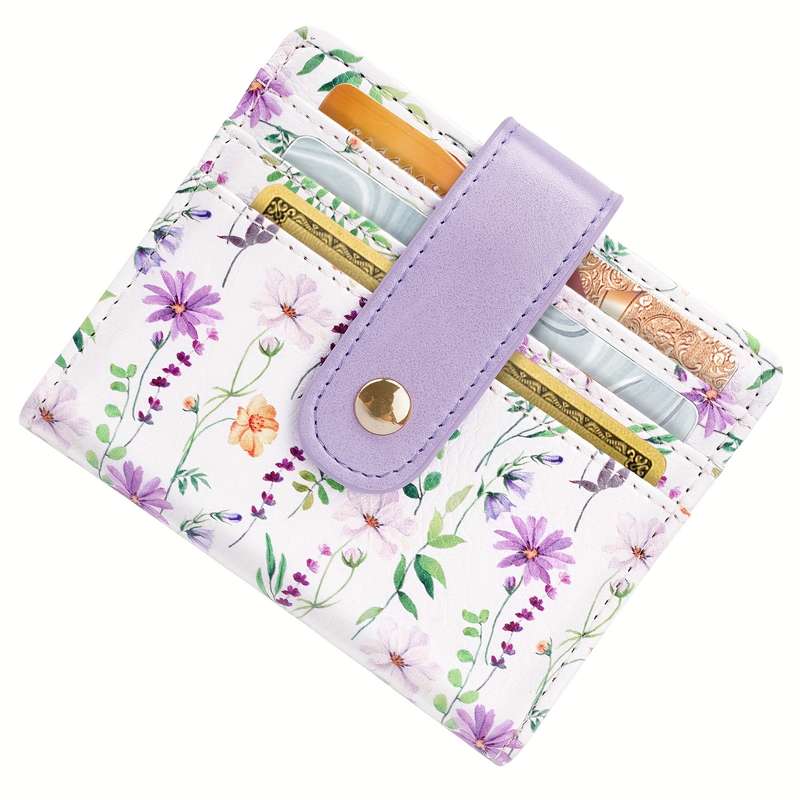 1pc Women'S Compact Bi-Fold Wallet with Floral Print RFID Blocking Pink Synthetic Faux Leather Ca