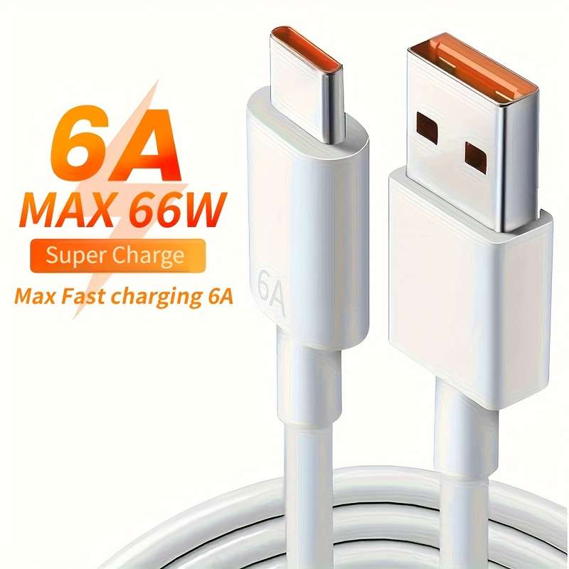1pc Type-C Data Cable 100cm Round PVC USB Charging Matte Finish 6A Fast Charging 36V >80