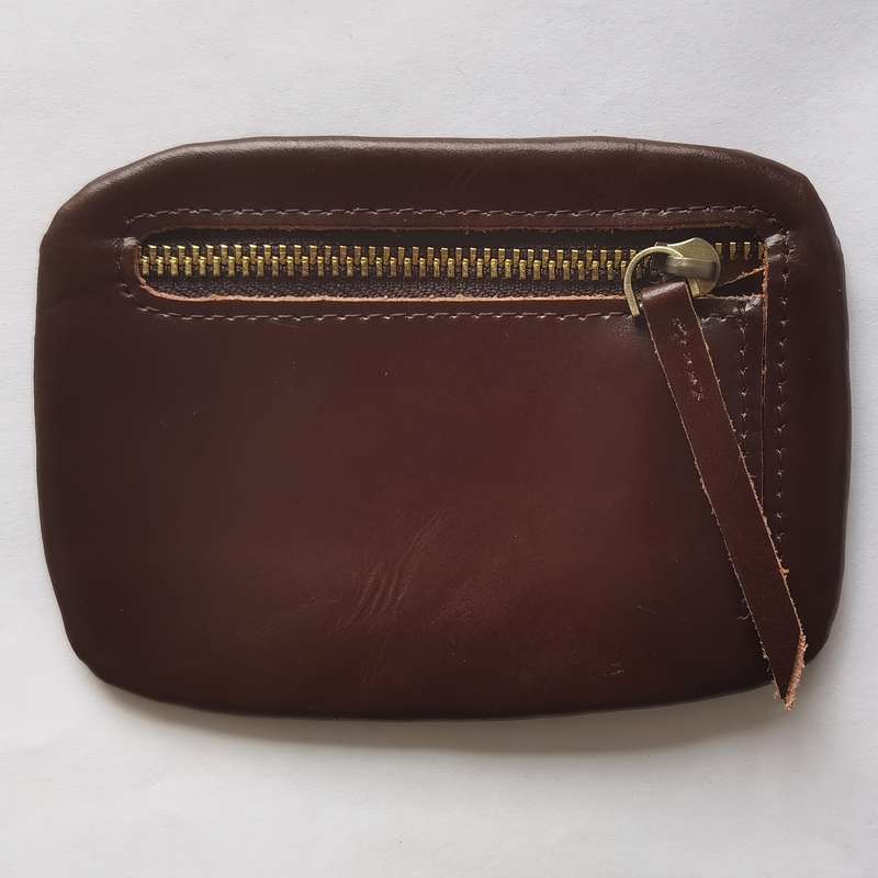 1pc Genuine Leather Cowhide Coin Wallet for Men Women Vintage Brown Leather Zipper Pouch wi