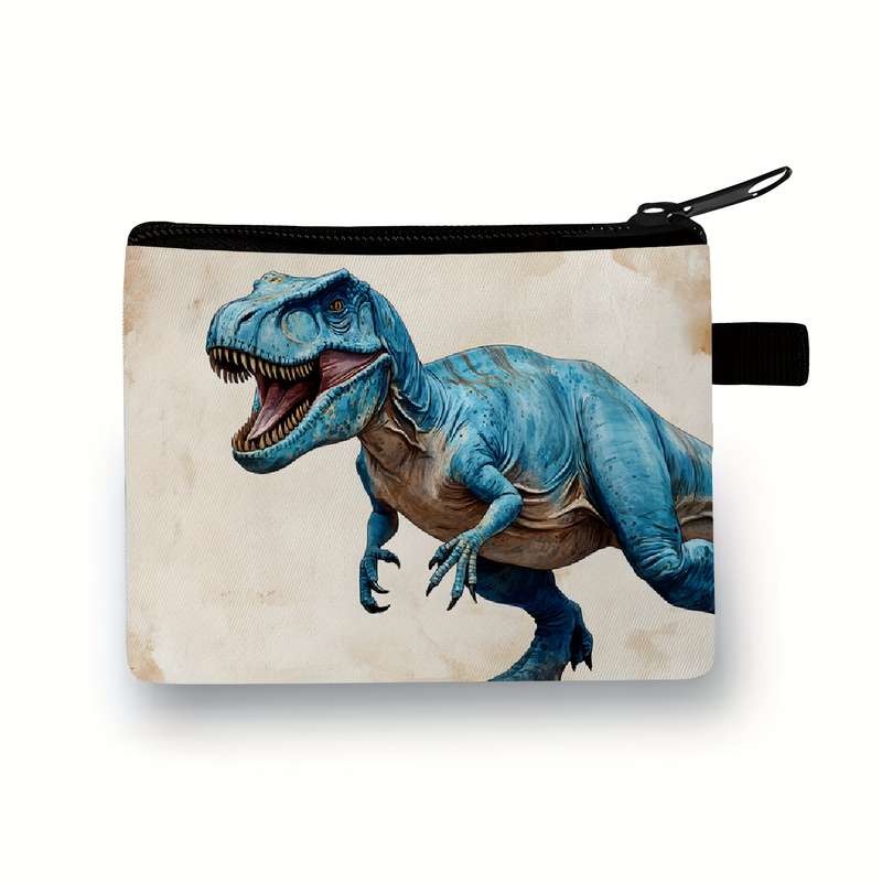 1pc Dinosaur Print Polyester Coin Pouch Casual Style Zipper Wallet with Unlined Storage Bag H