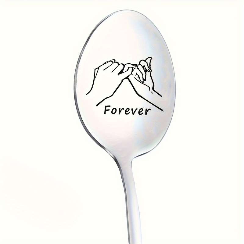 1pc Engraved Stainless Steel Spoon  Forever  Ideal for Coffee Ice Cream Tea Desserts Pe