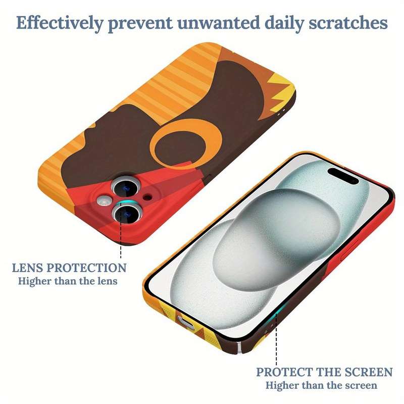 1Pc White For iPhone 15 Plus African-Inspired Silhouette Phone Case