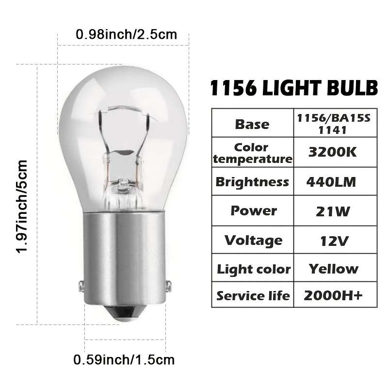10pcs 1156 BA15S Car Bulbs Super Bright P21W Tungsten Backup & Turn Signal Lights