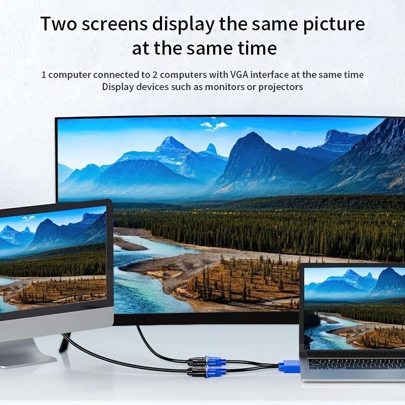 1pc 1080P 2 Dual Port Y Splitter 2.54cm 2 Out Cable Adapter for LCD TV Box Monitor Projector VG
