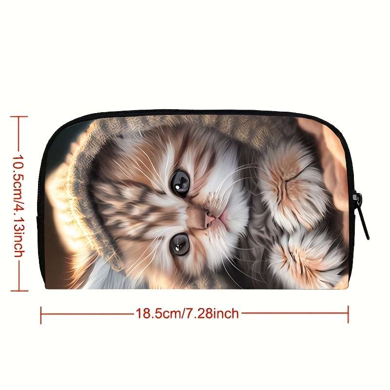 1pc Kawaii Kitten Print Polyester Wallet for Women Casual Style Zippered Clutch
