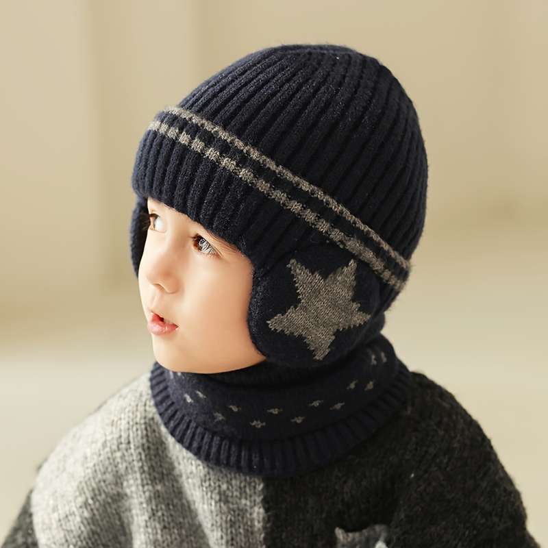 Winter Hat Color Five Star Ear Protection Set Navy Blue