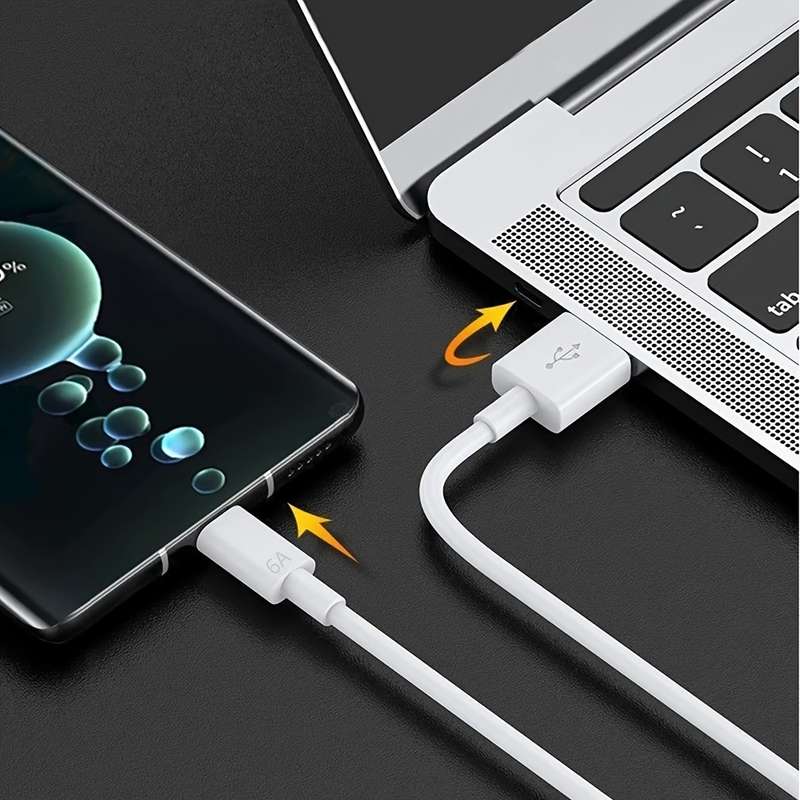1pc Type-C Data Cable 100cm Round PVC USB Charging Matte Finish 6A Fast Charging 36V >80
