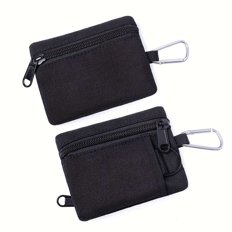 1pc Compact Nylon Travel Wallet with Carabiner ClipCredit Card Holder Coin Purse Durable Zipp