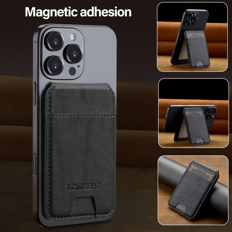 1pc OUKNOEO Unisex Faux Leather Magnetic Wallet with Zipper Casual Style Card Holder 3 Card Slots
