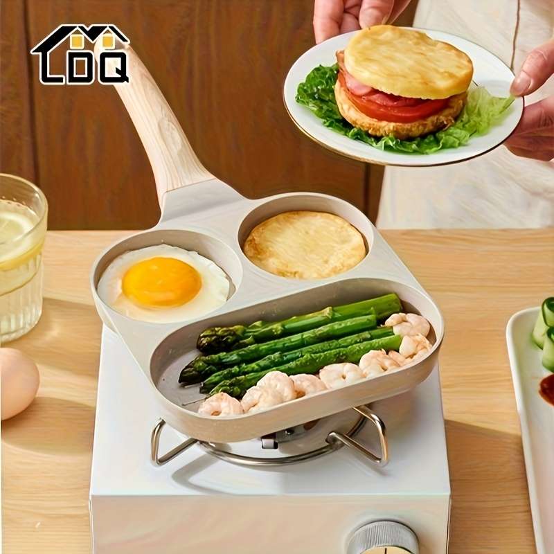 1pc 7.5" Nonstick Triple Compartment Skillet   Easy Clean Iron Material Durable Heat-Resistan