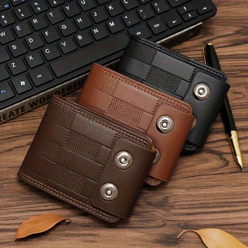 1pc Secure Sleek Men's Compact Wallet with Multiple Card Slots and Dual Magnetic ClosureBlack F