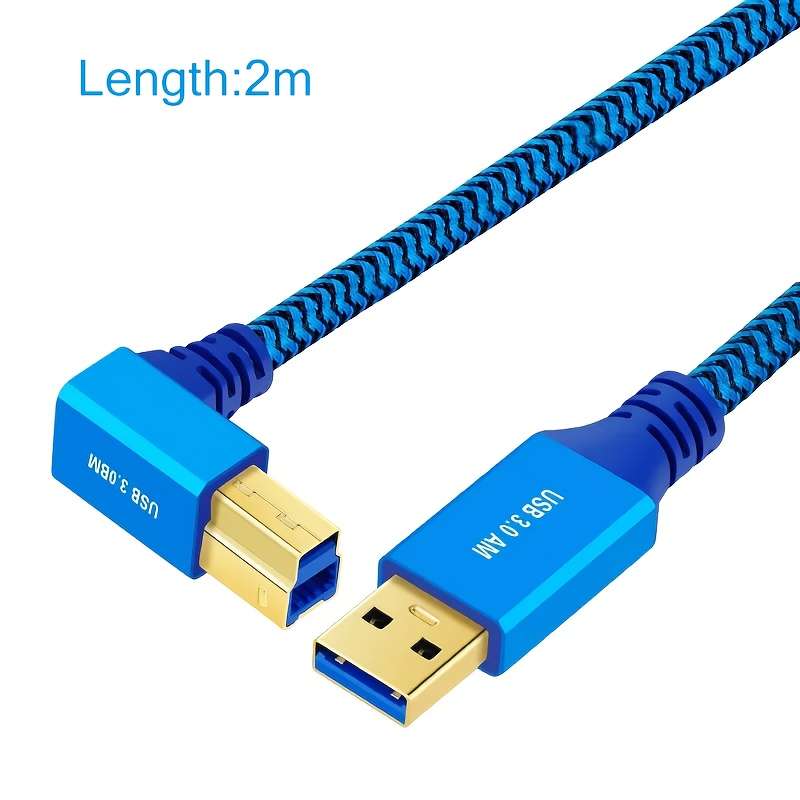 1pc 300cm High-Speed USB 3.0 Male to Type-B Male Right Angle 90 Degree Data Transfer Cord Dur