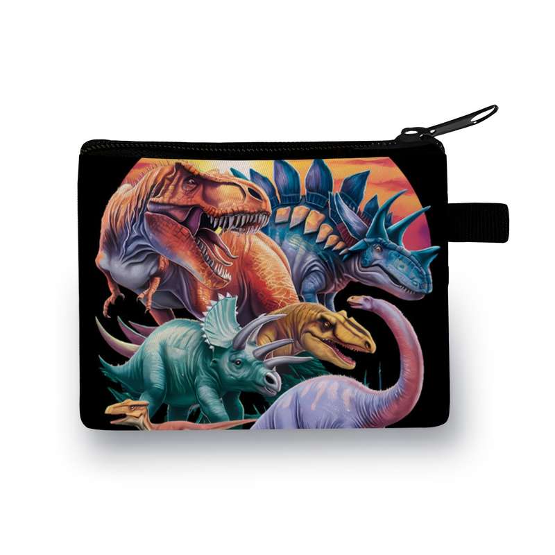 1pc Dinosaur Print Polyester Coin Pouch Casual Style Zipper Wallet with Unlined Storage Bag H