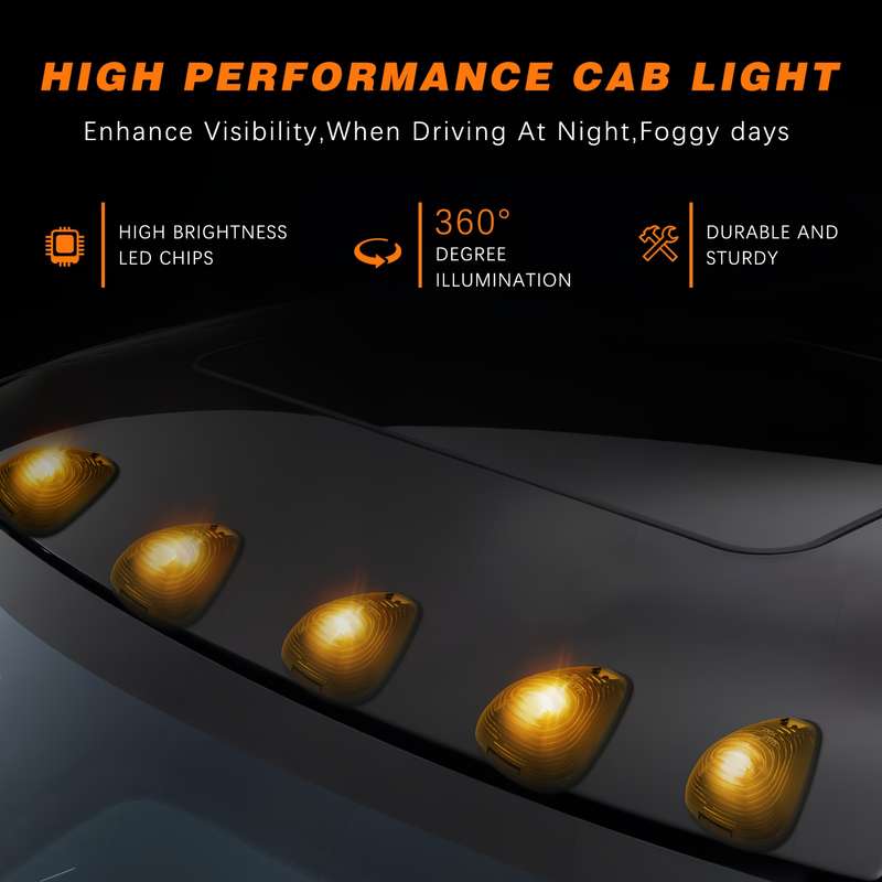 5pcs Amber Cab Marker Lights Plug And Play 360 degree lighting Compatible for Ford F1
