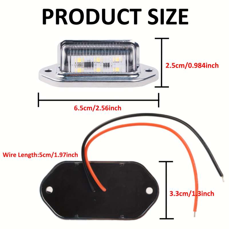 2pcs 6-LED White License Plate Lights Chrome-Plated 12-24V High-Brightness for Tru
