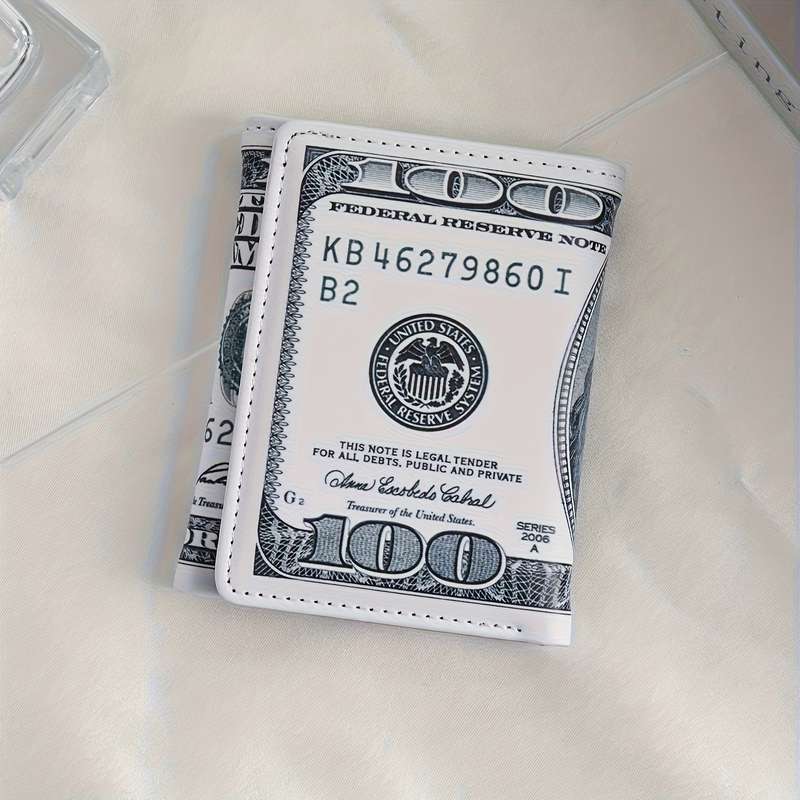 1pc Benjamin Franklin $100 Bill Design Novelty WalletStylish Trifold Card Holder with Multiple S