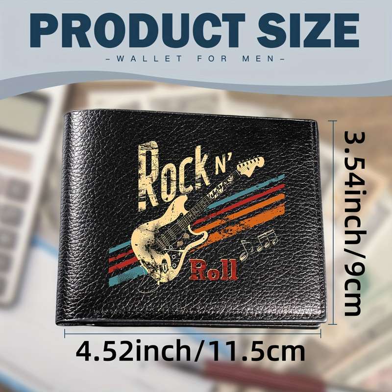 1pc Men's Faux Leather Bifold Wallet with Crocodile PatternRock N' Roll Retro Style Compact