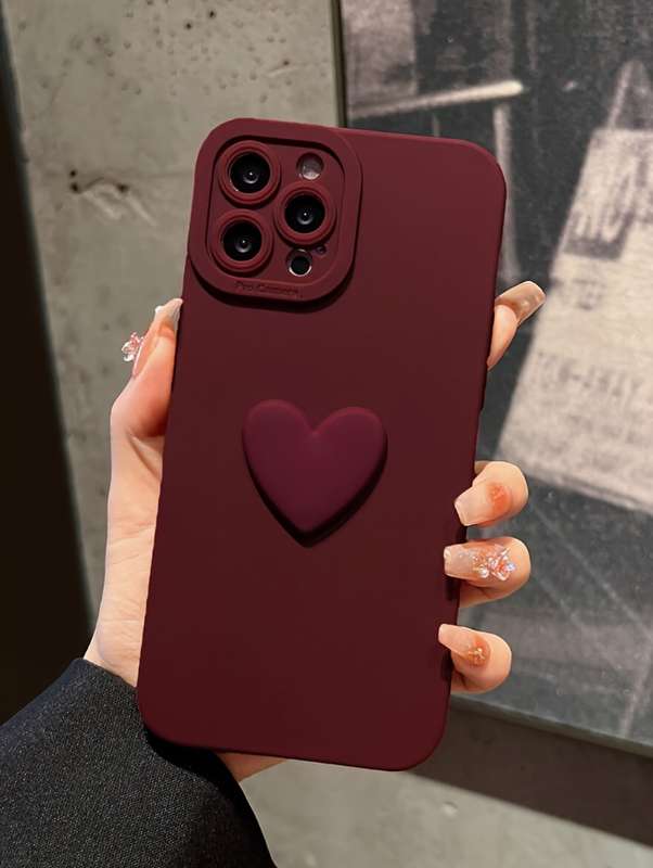 1Pc Burgundy For iPhone 14 Plus 3D Liefde Wijnrood Phone Case