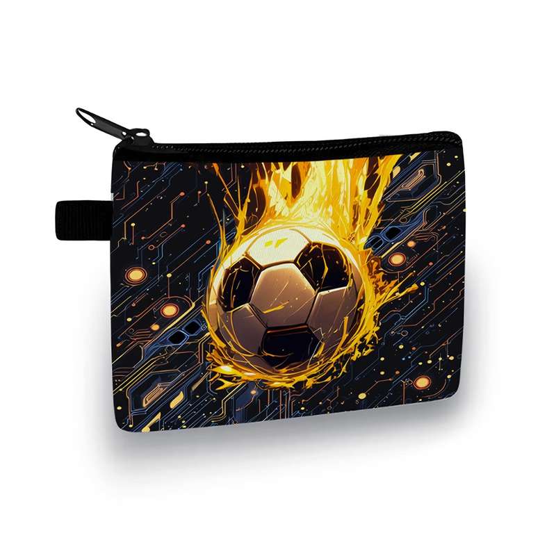 1pc Soccer Ball Pattern Coin Purse Casual Polyester Zipper Wallet with Polyester Lining and Zip P