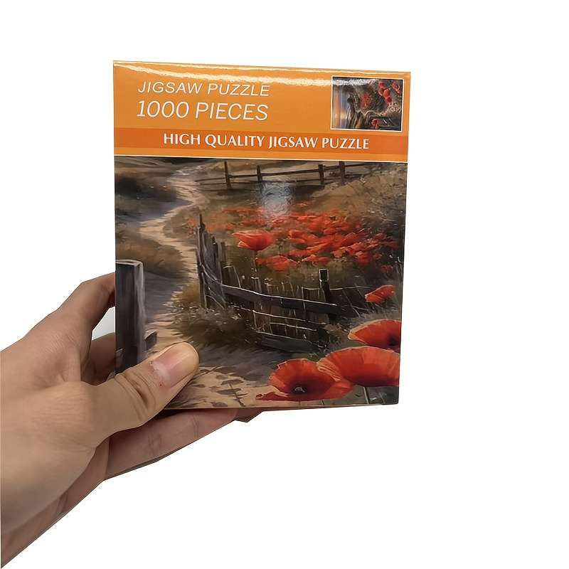 1000pcs Scarlet Horizon Mini Jigsaw Puzzle 26x38cm Coastal Landscape with Red Popp
