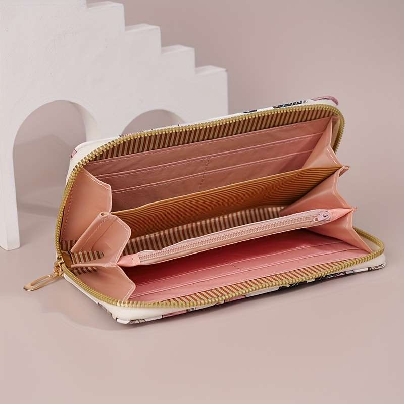 1pc Chic Bee Print Long Wallet for WomenFashionable Zippered Clutch with Multiple Card Slots La