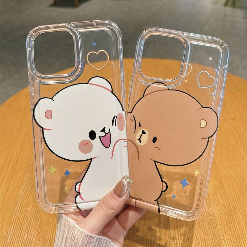 1Pc Transparent For iPhone 7 Plus 8 Plus Bear Pattern Couple Phone Case