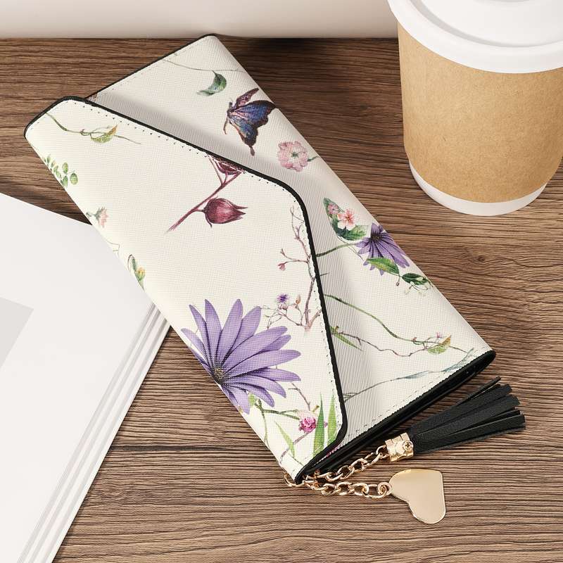 1pc Ladies' Long Wallet Coin Wallet Triple Fold Multi Card Slot Tassel Decoration Multifunctional