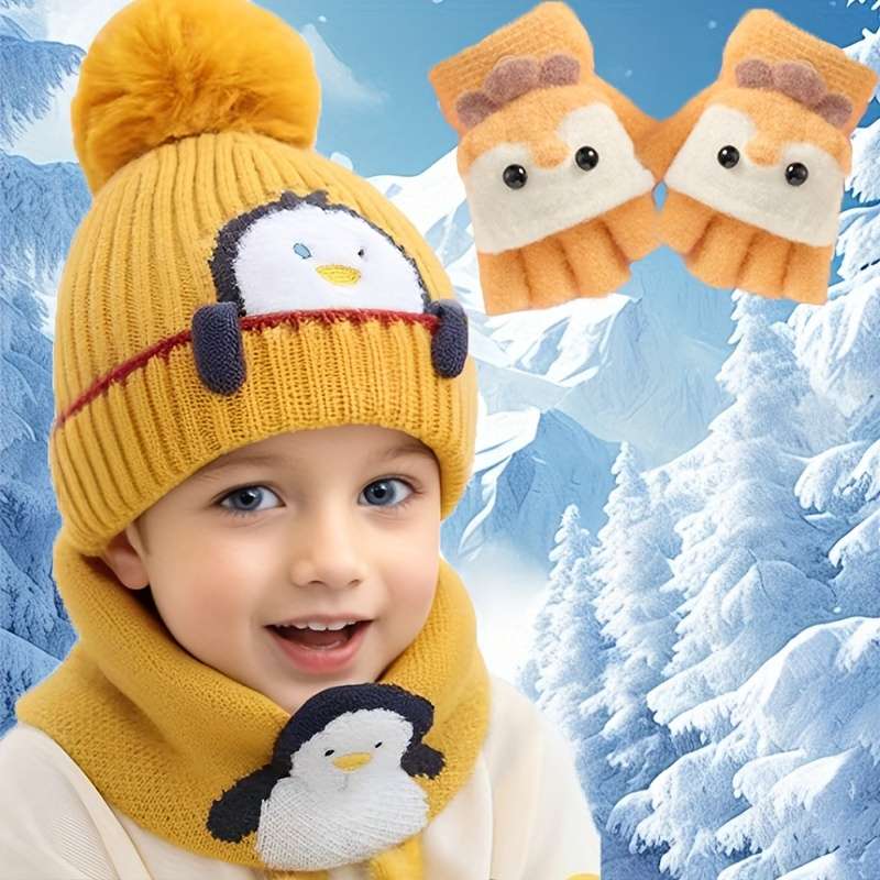 Winter Hat Color Little Penguin  Baby Hat Add Small Scarf Add Gloves    Brown