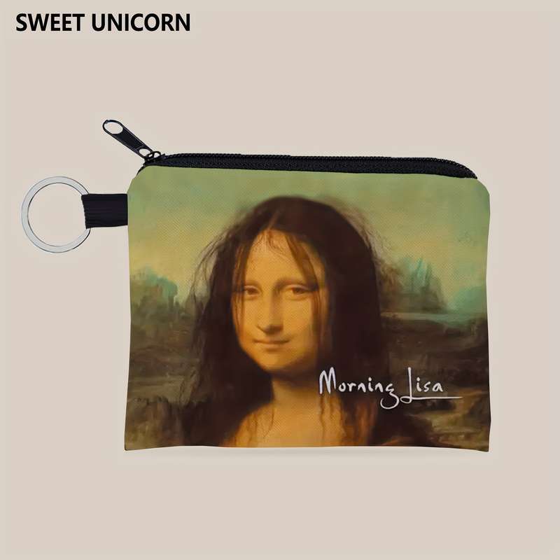 1pc Sweet Unicorn Mona Lisa Printed Zipper WalletCompact Lightweight Change Purse with Poly