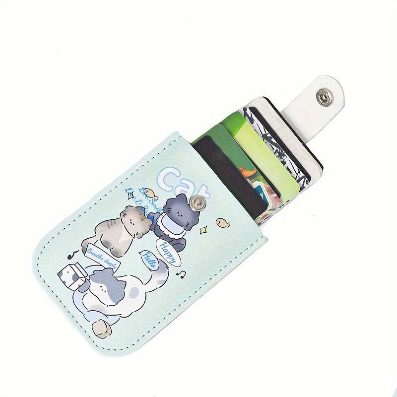 1pc Cute Cartoon Kitten Card Holder for Women Synthetic Leather Envelope Style Wallet with Snap Cl