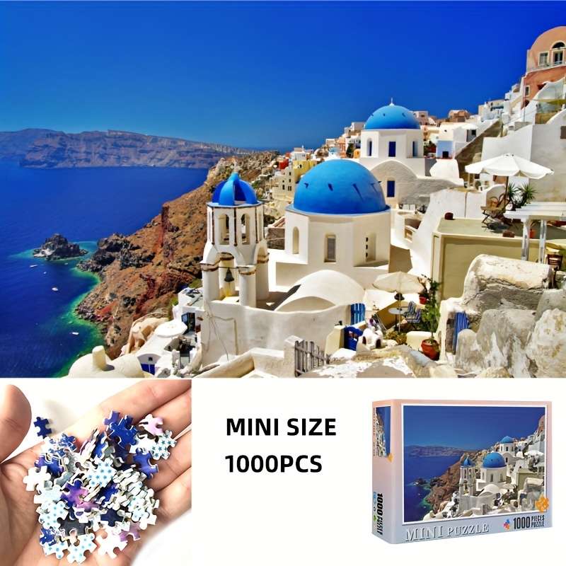 1000 Pieces 38x26cm Mini Santorini Aegean Sea Jigsaw Puzzle For Adults