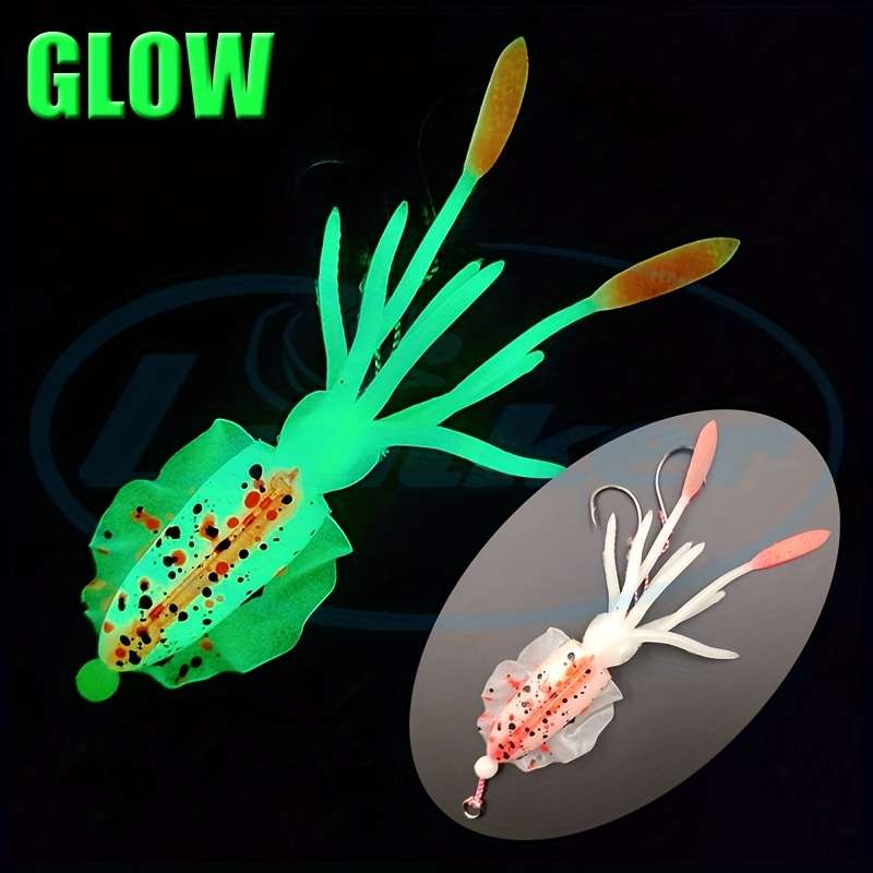 1pc Glow-In-The-Dark Squid Soft Bait for Deep Sea Boat Fishing with Hooks