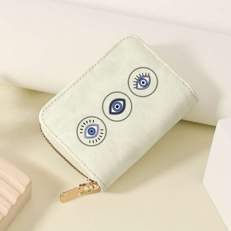 1pc Stylish Eye Print Wallet with Zipper Closure Multiple Card Slots Nylon LiningLightweight