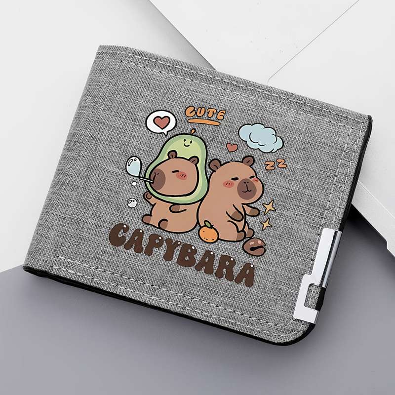 1pc DEABOLAR Cute Capybara Print Canvas Bifold Wallet for Men Lightweight Multi-Function Credi
