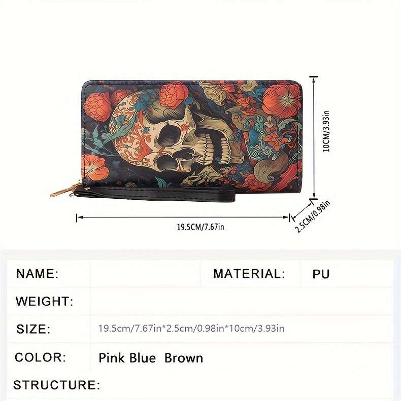 1pc Advanced Retro Halloween Wallet for Women 2024 New Fashionable Texture Pumpkin Skull Wallet Lon