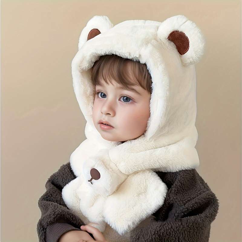 Winter Hat Color  Bear Plush One Piece    Beige