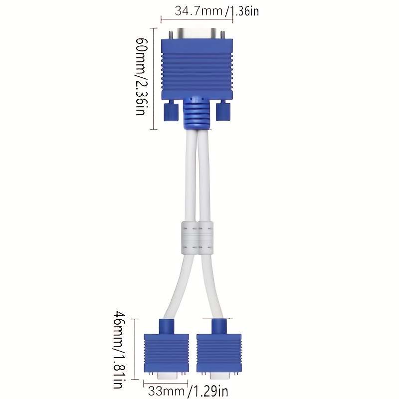 1pc 1080P 2 Dual Port Y Splitter 2.54cm 2 Out Cable Adapter for LCD TV Box Monitor Projector VG
