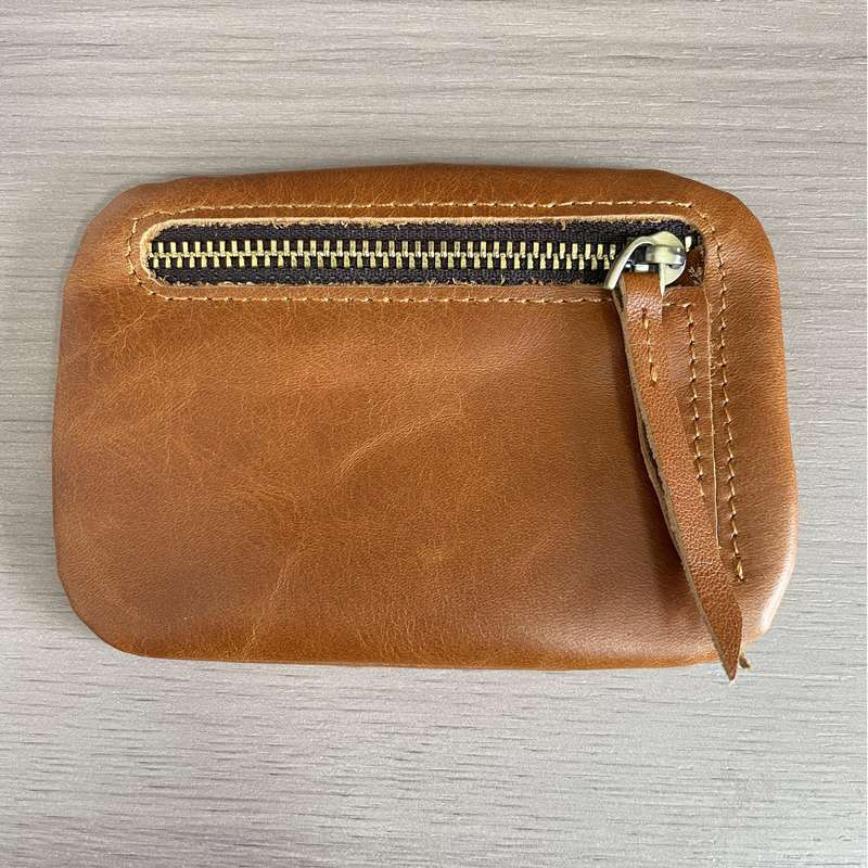 1pc Genuine Leather Cowhide Coin Wallet for Men Women Vintage Brown Leather Zipper Pouch wi