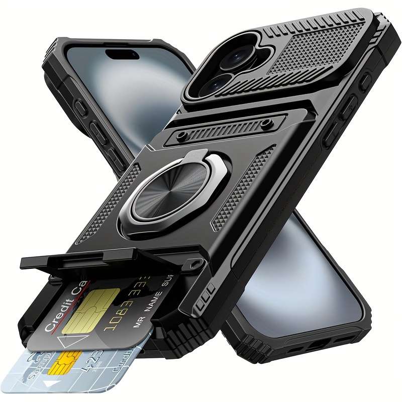 1Pc Black For iPhone 16 Heavy Duty Shockproof Phone Case